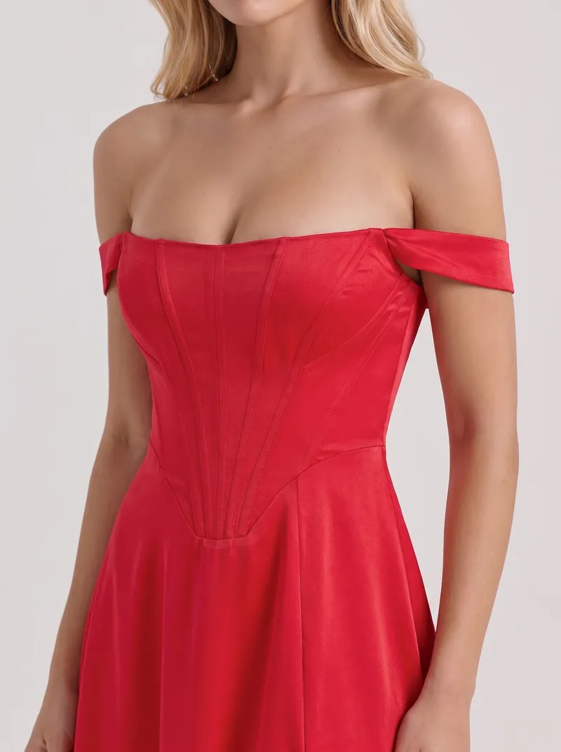 Astra Corset Midi Dress - Red