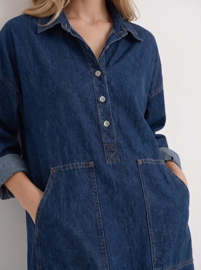 Goldie Denim Maxi Dress - Blue