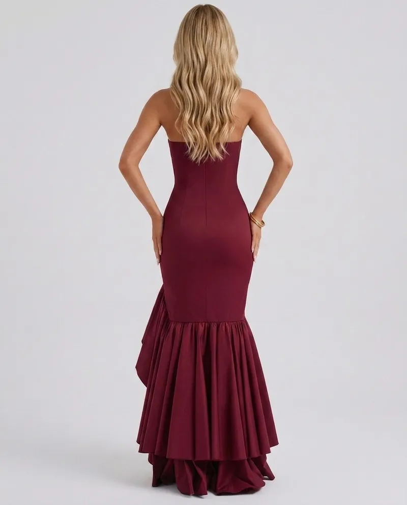Eloise Ruffle Maxi Dress - Burgundy