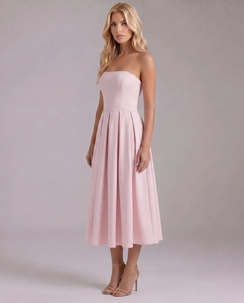 Juliana Strapless Midi Dress - Pink
