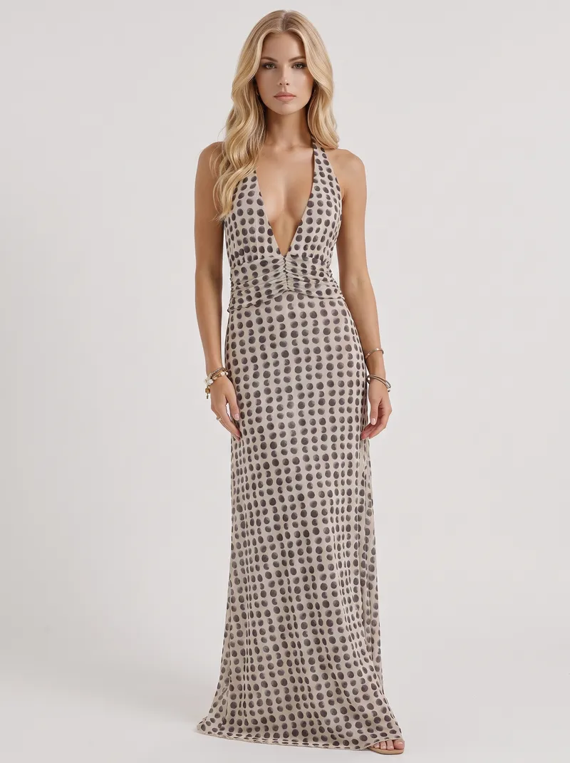 Ellery Polka Dot Chiffon Puff Sleeve Maxi Dress - Cream
