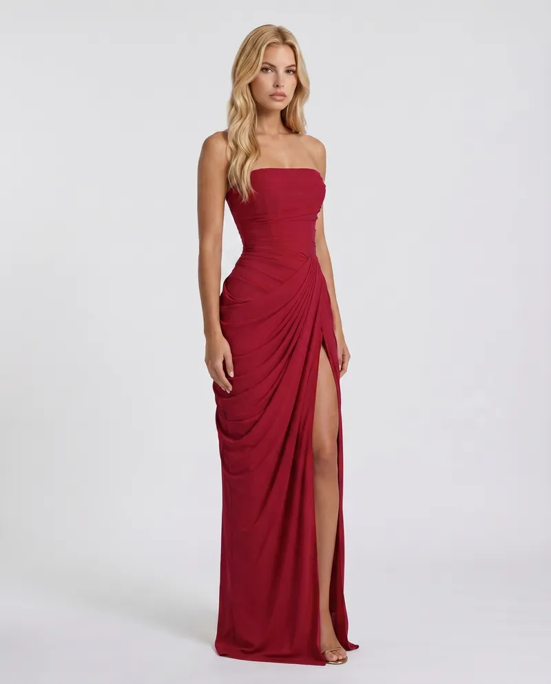 Cyrana Ruched Maxi Dress - Red