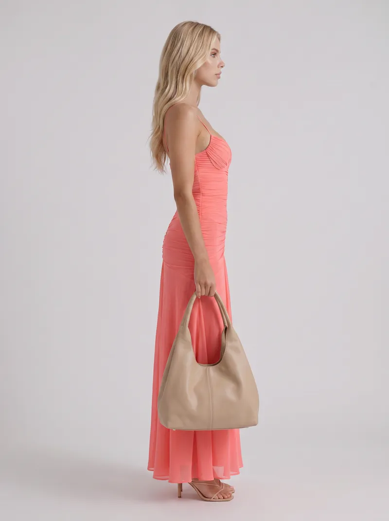 Delilah Mesh Maxi Dress - Coral