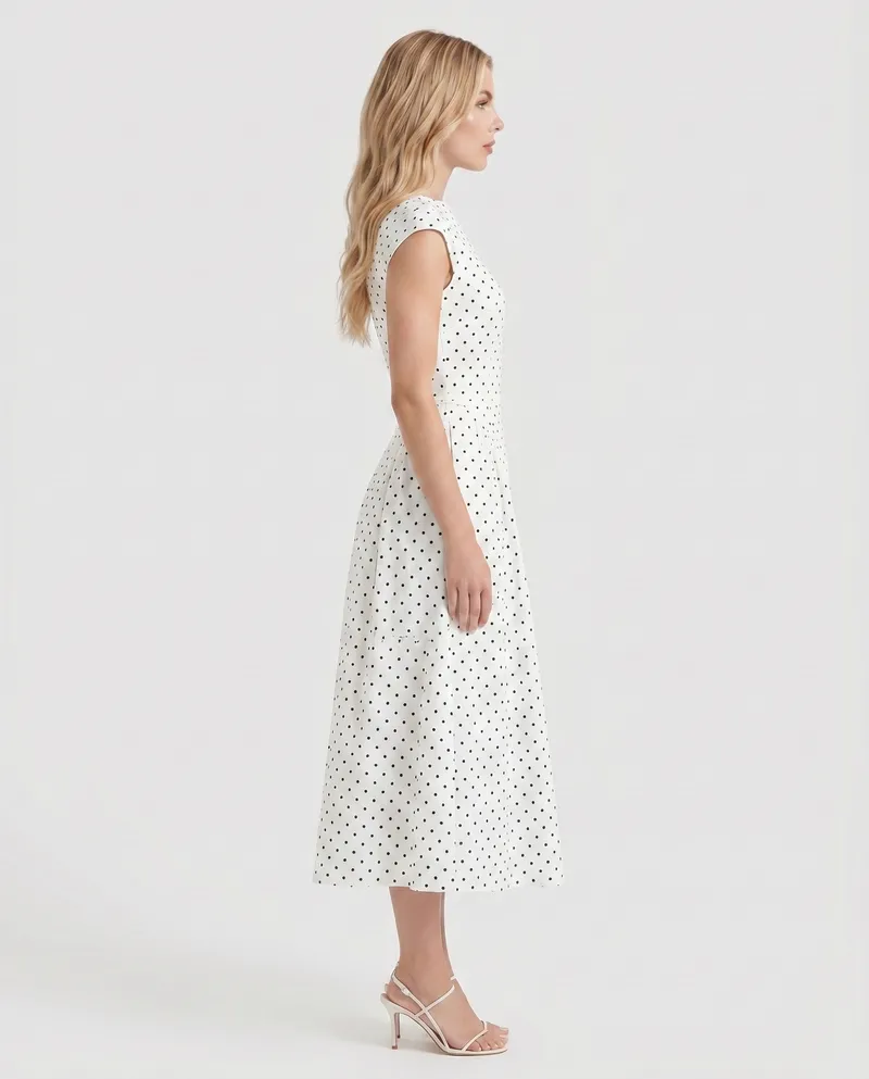 Greer Polka Dot Midi Dress - White