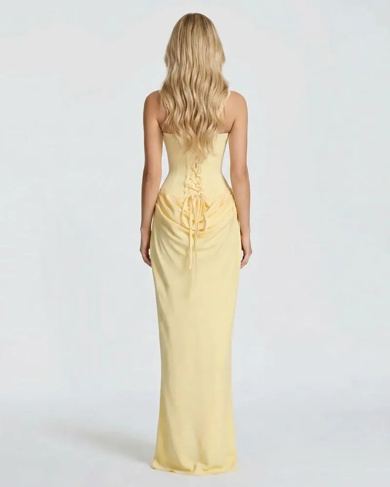 Cerene Corset Maxi Dress - Yellow