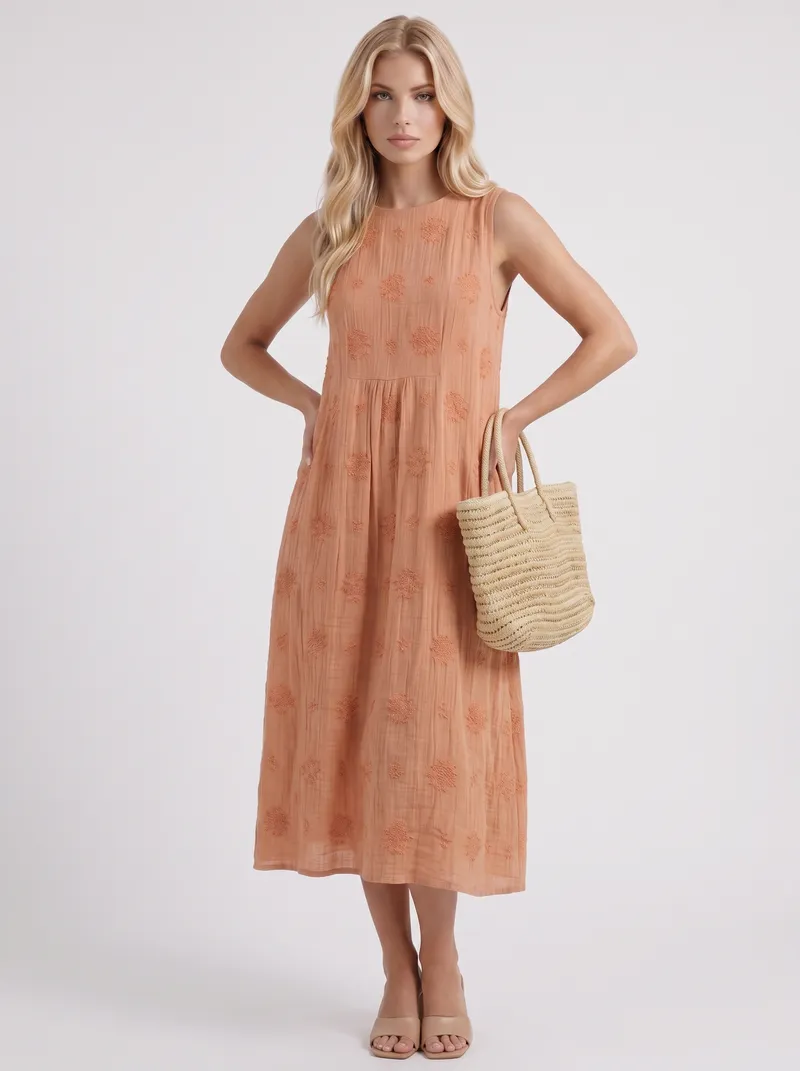 Elin Embroidered Midi Dress - Orange