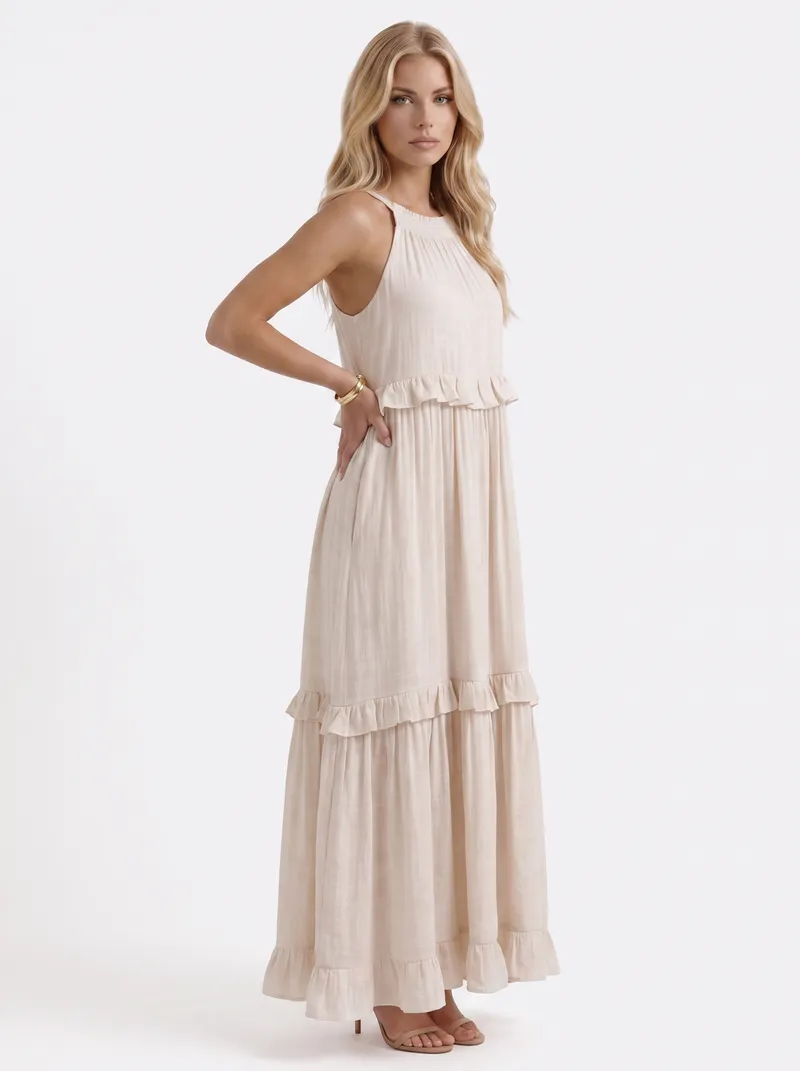 Thea Tiered Maxi Dress - Apricot