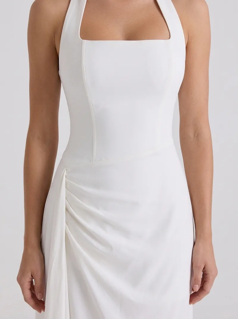 Mia Halter Square Neck Midi Dress - White