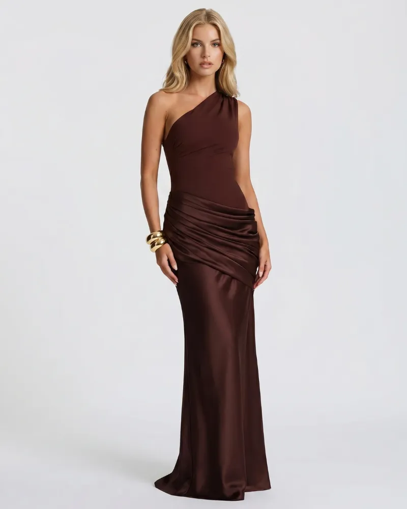 Noelle Draped Maxi Dress - Brown
