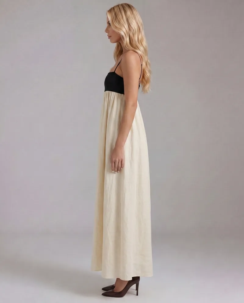 Aria Patchwork Slip Maxi Dress - Black & White
