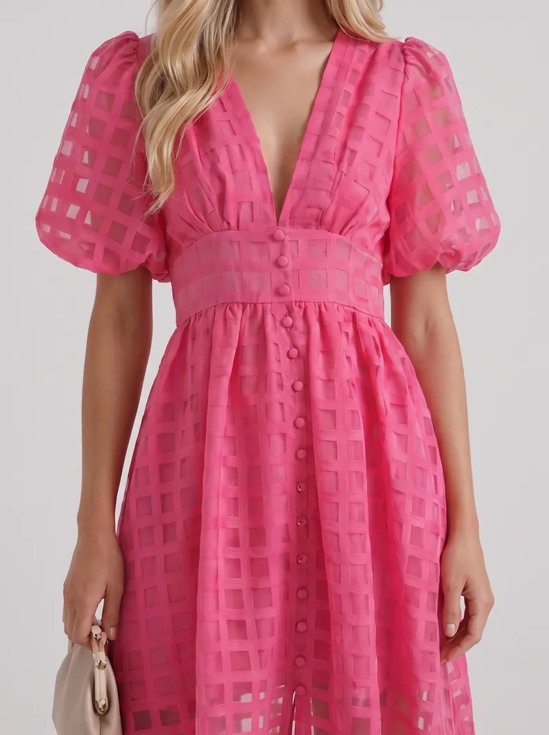 Colette Windowpane Midi Dress - Pink
