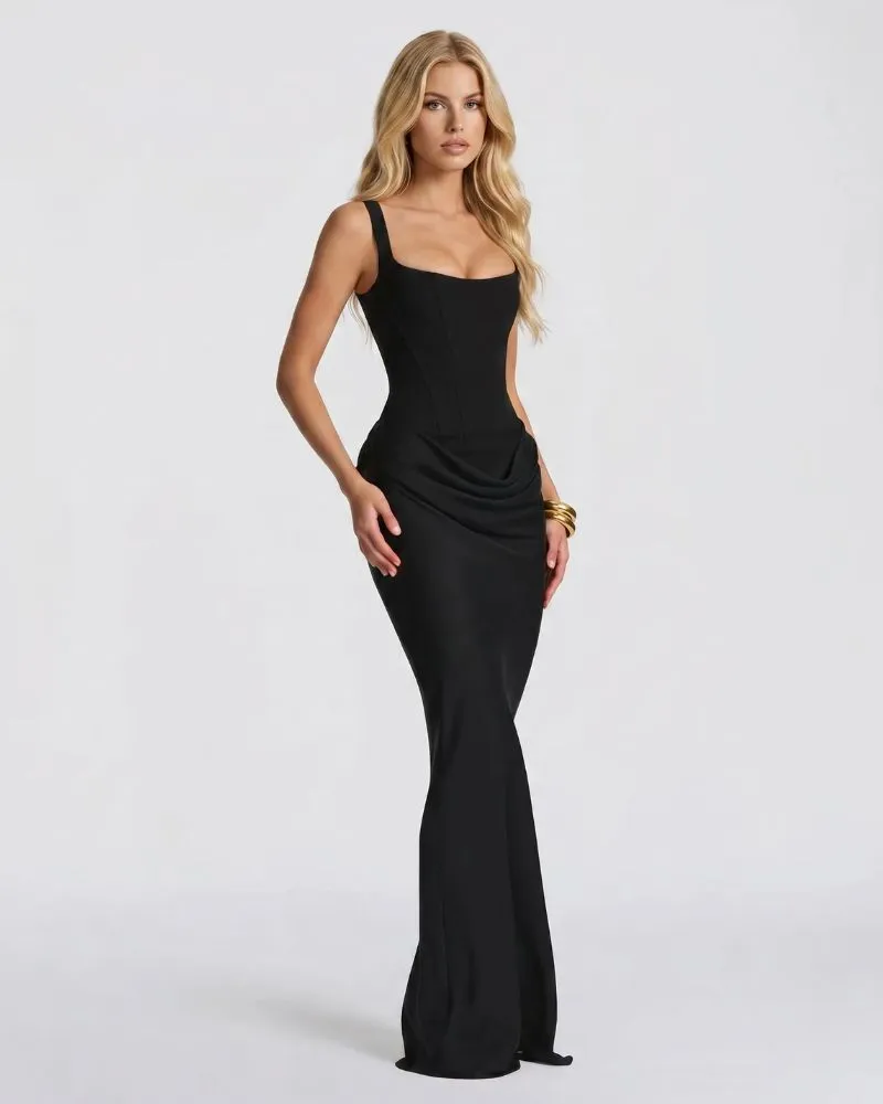 Cerene Corset Maxi Dress - Black