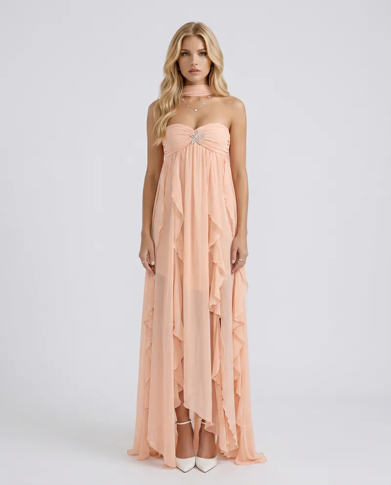 Catherine Halter Maxi Dress - Peach