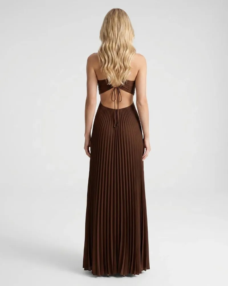 Aurora Pleated Cutout Maxi Dress - Brown