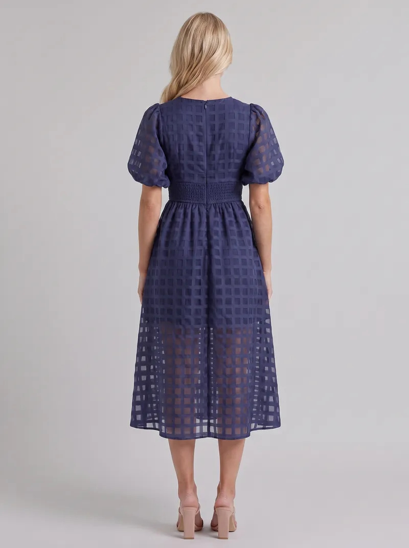 Colette Windowpane Midi Dress - Navy