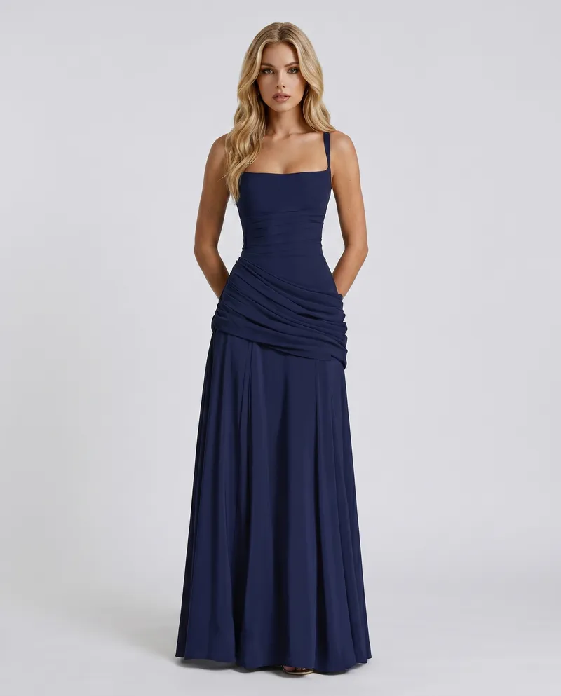 Charlotte Ruched Maxi Dress - Navy
