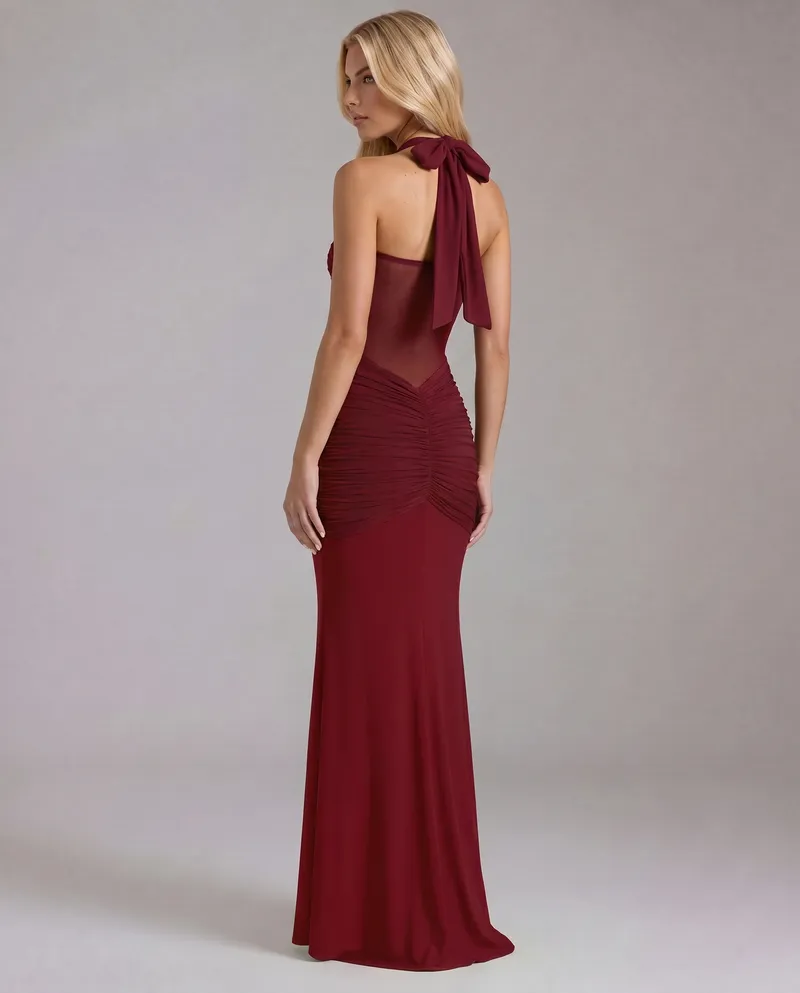 Victoria Ruched Maxi Dress - Red