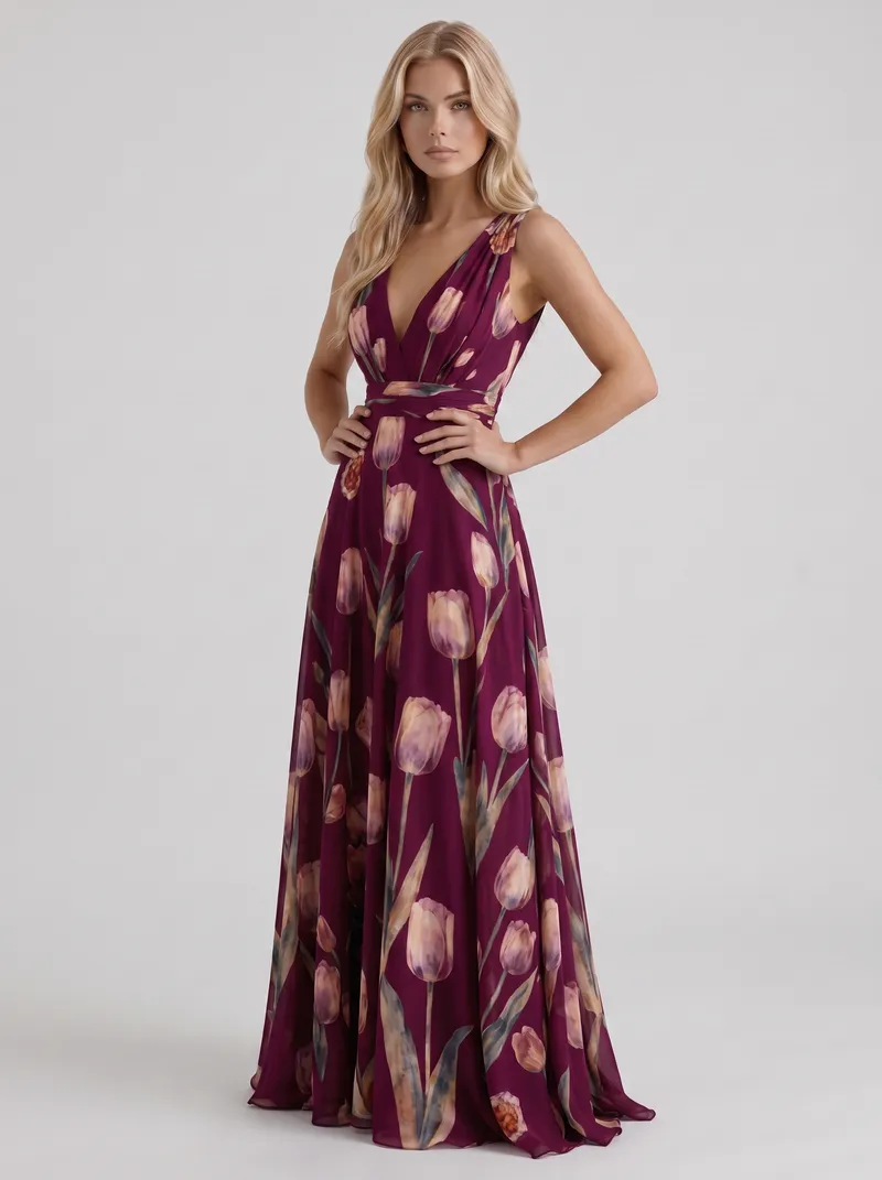 Fleur Floral Maxi Dress - Burgundy