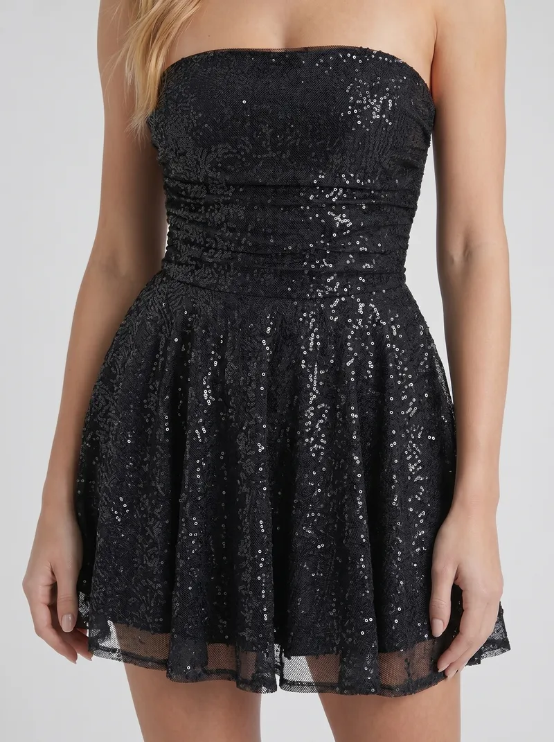 Katrina Strapless Sequin Sparkle Mini Dress - Black
