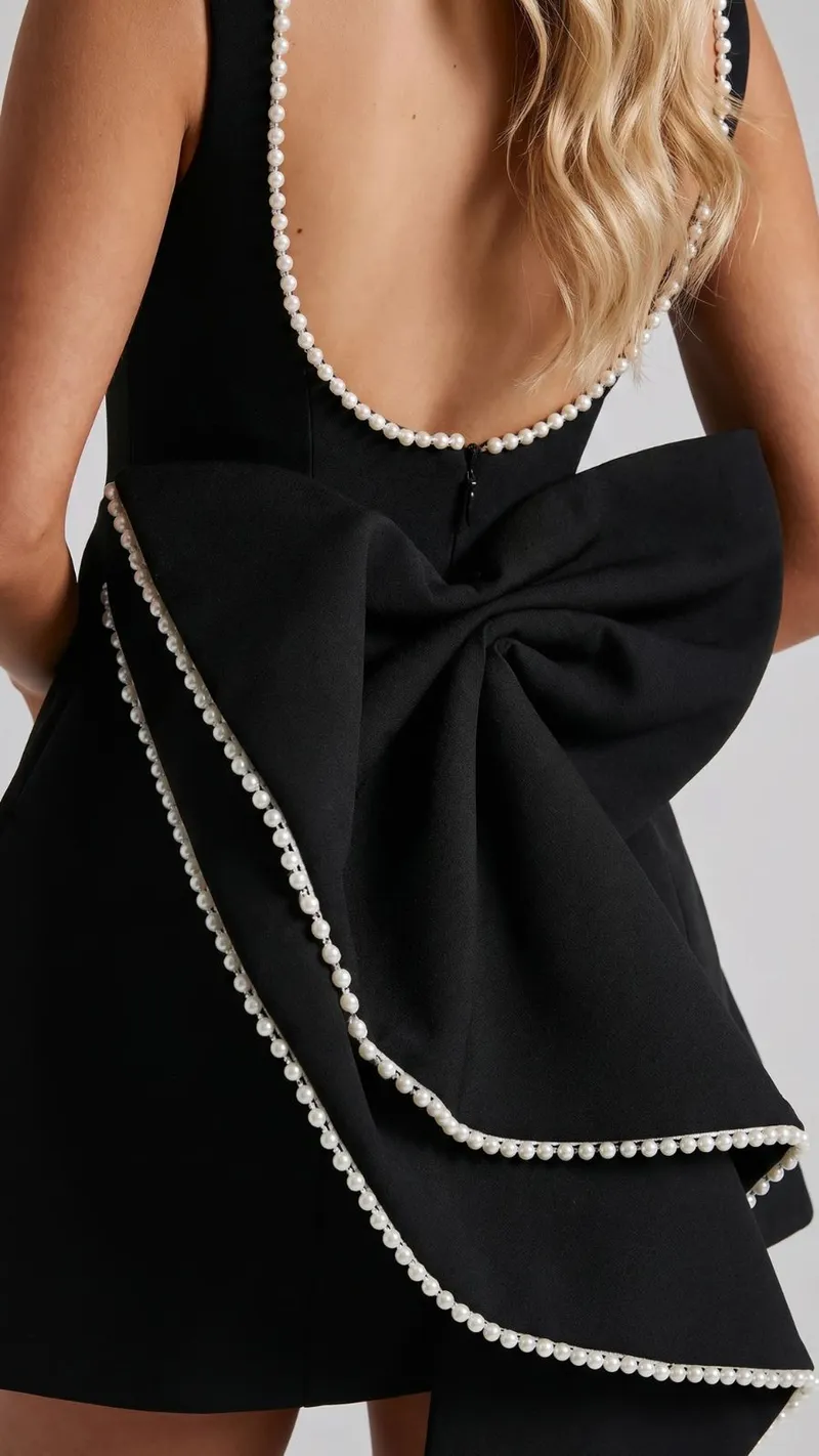 Jocelyn Backless Pearl Mini Dress - Black