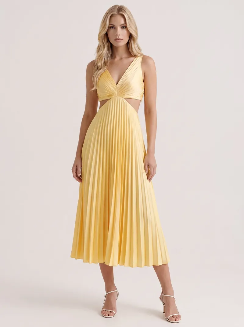 Zara Cutout Midi Dress - Yellow