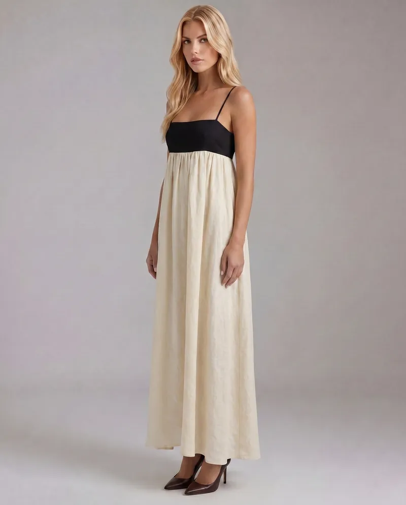 Aria Patchwork Slip Maxi Dress - Black & White