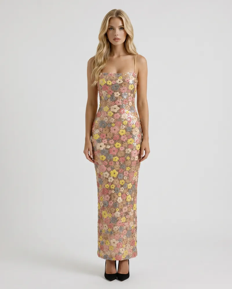 Gwynne Floral Sequin Maxi Dress - Multi