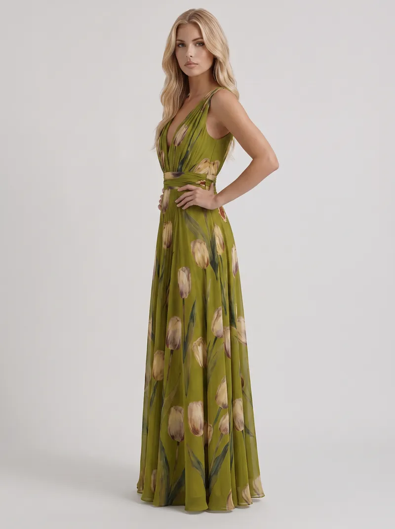 Fleur Floral Maxi Dress - Green
