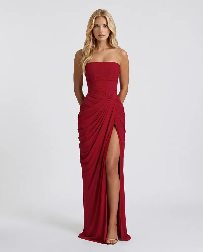 Cyrana Ruched Maxi Dress - Red
