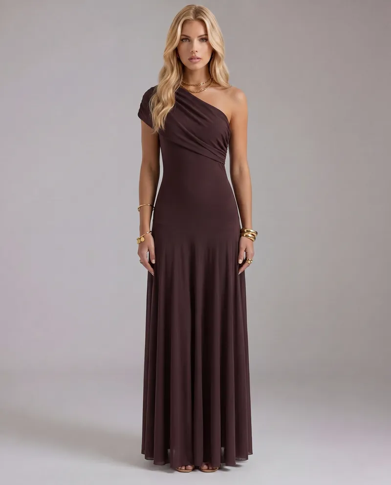 Milena Draped Maxi Dress - Brown