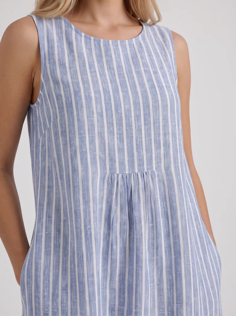 Elara Printed Midi Dress - Light Blue Stripe
