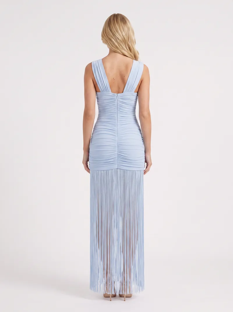 Nadia Fringe Maxi Dress - Baby Blue