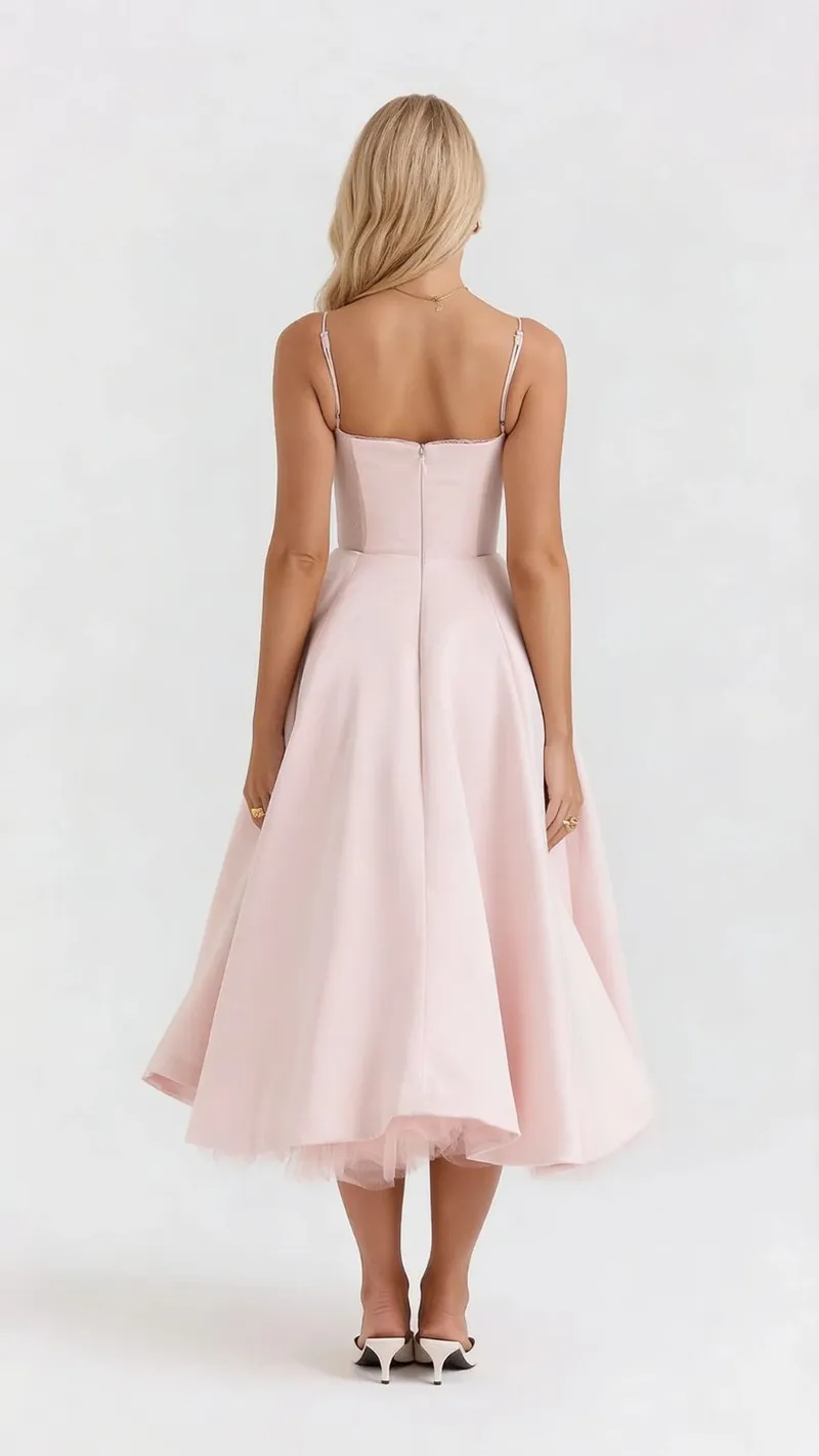 Selene Sweetheart Midi Dress - Pink