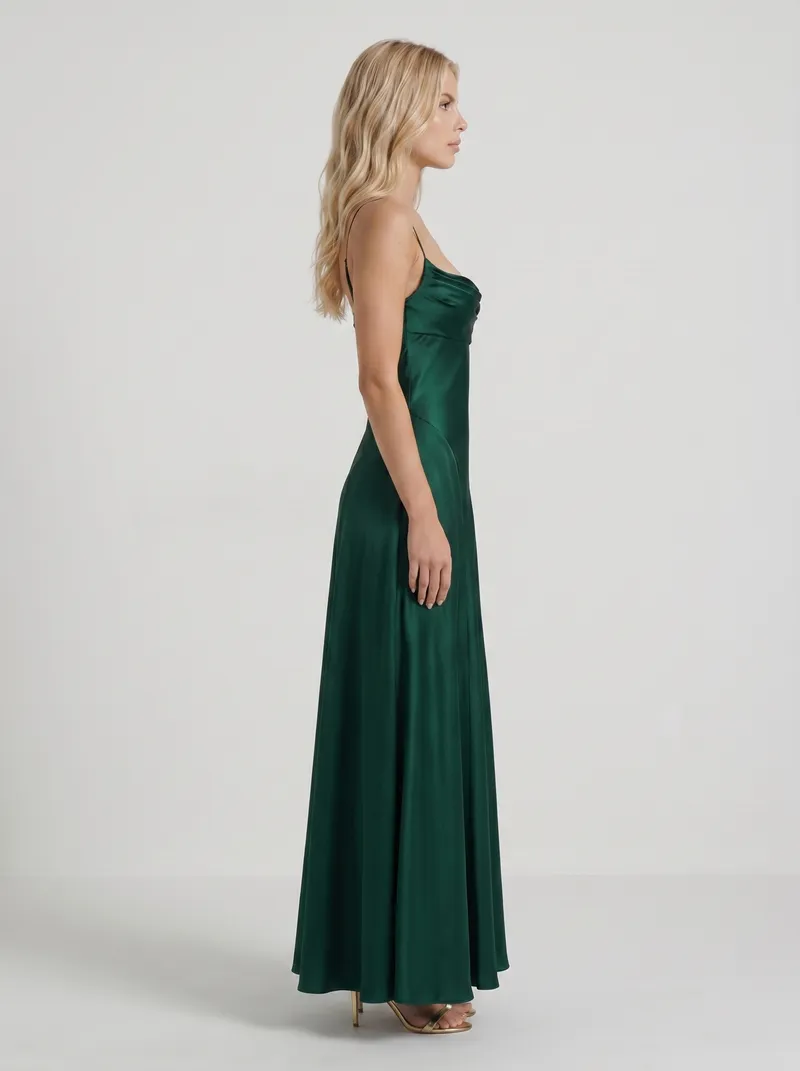 Eloise Cowl Neck Satin Maxi Dress - Emerald