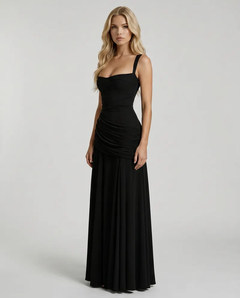 Charlotte Ruched Maxi Dress - Black