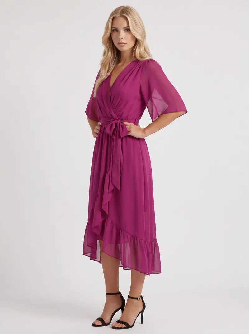 Lucienne Wrap Midi Dress - Dark Purple