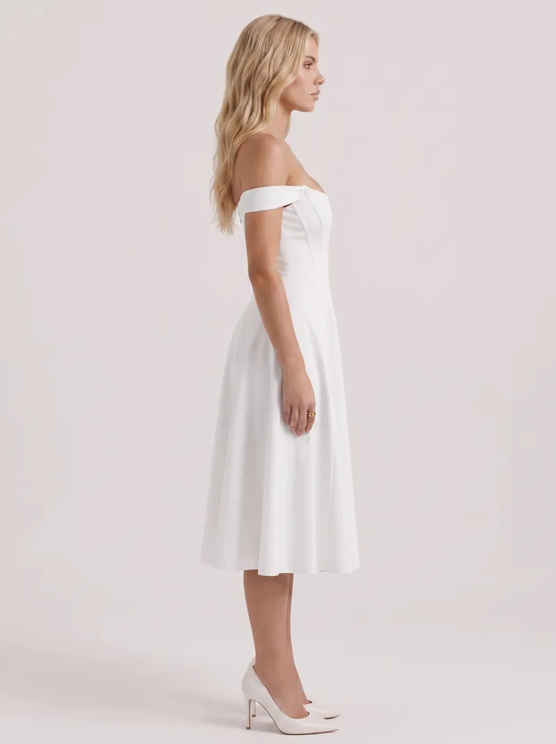Astra Corset Midi Dress - White