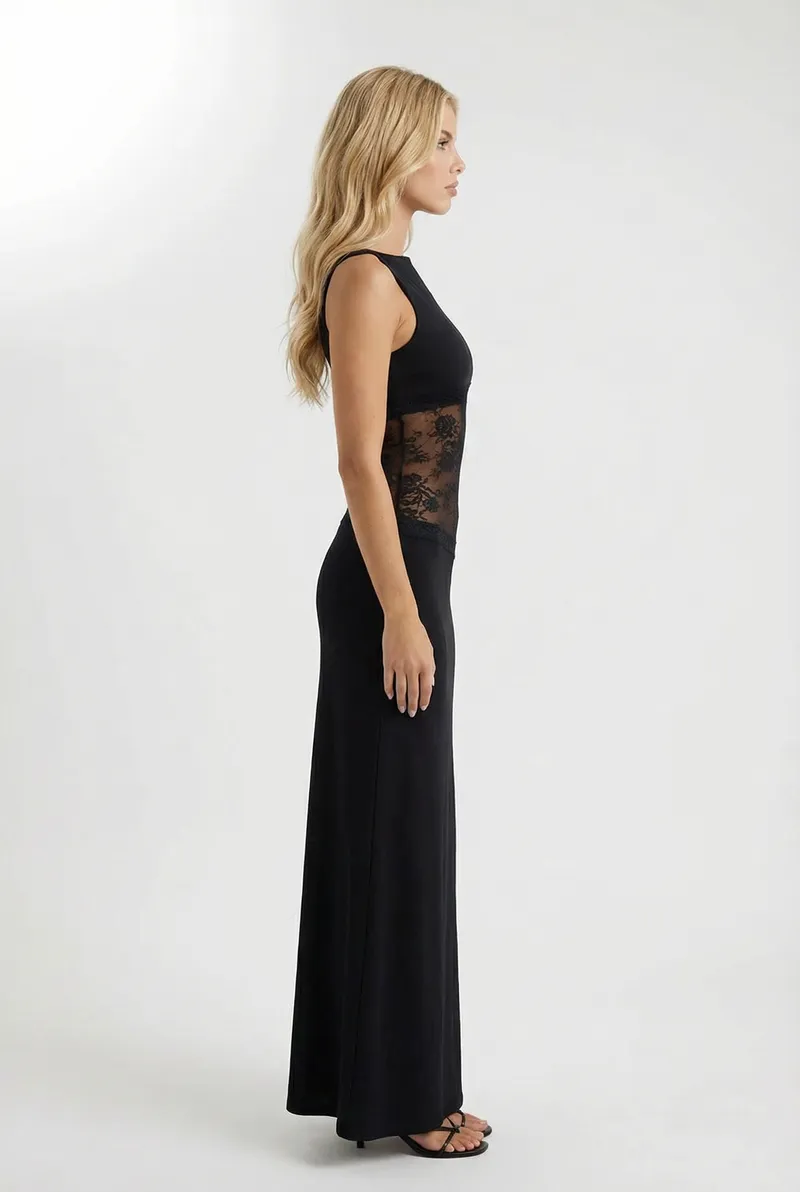 Lucy Lace Maxi Dress - Black