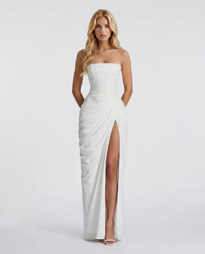 Cyrana Ruched Maxi Dress - White