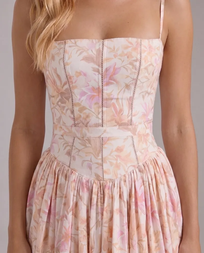 Cielle Floral Midi Dress - Peach Blossom