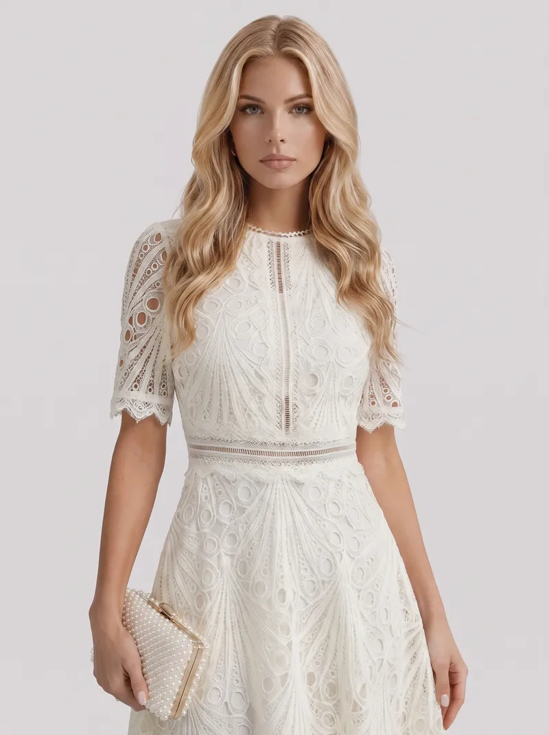 Clarisse Lace Midi Dress - White