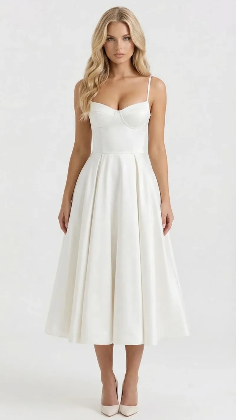 Selene Sweetheart Midi Dress - White