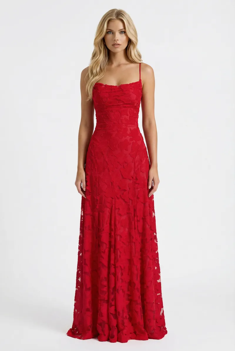 Francis Butterfly Maxi Dress - Red