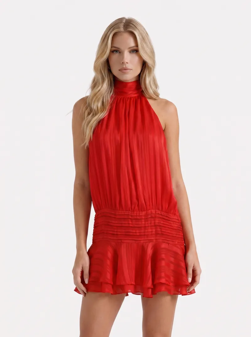Freya Ruffle Mini Dress - Red