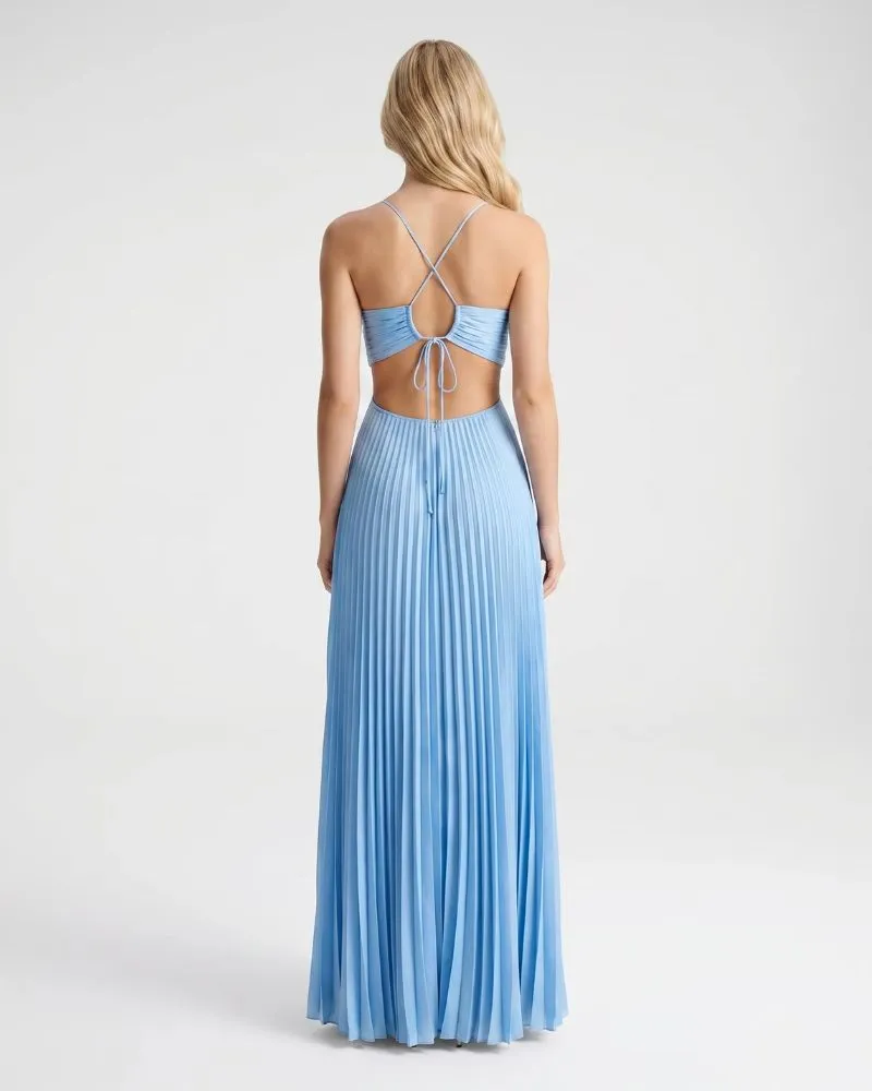 Aurora Pleated Cutout Maxi Dress - Light Blue