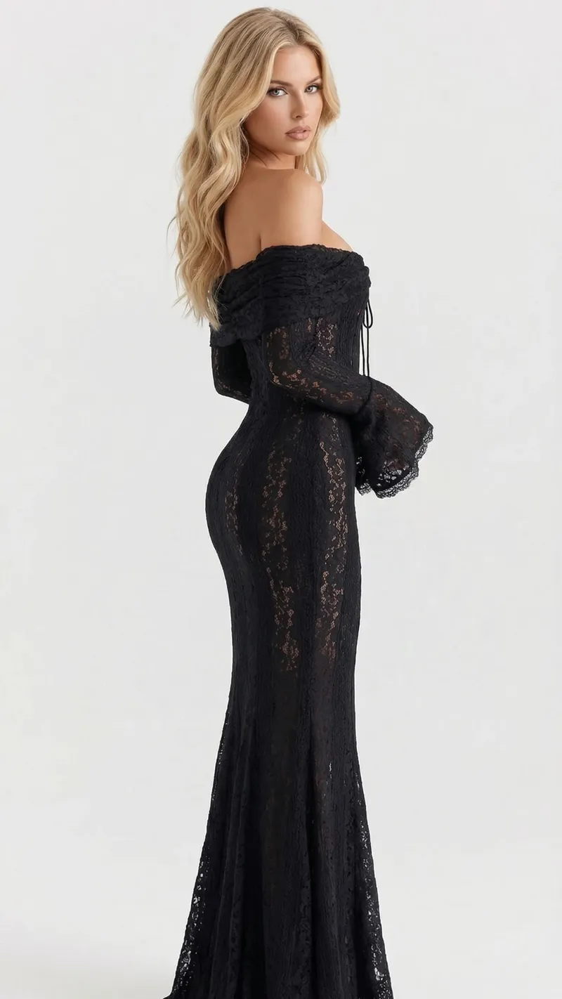 Rebekah Lace Off-Shoulder Maxi Dress - Black