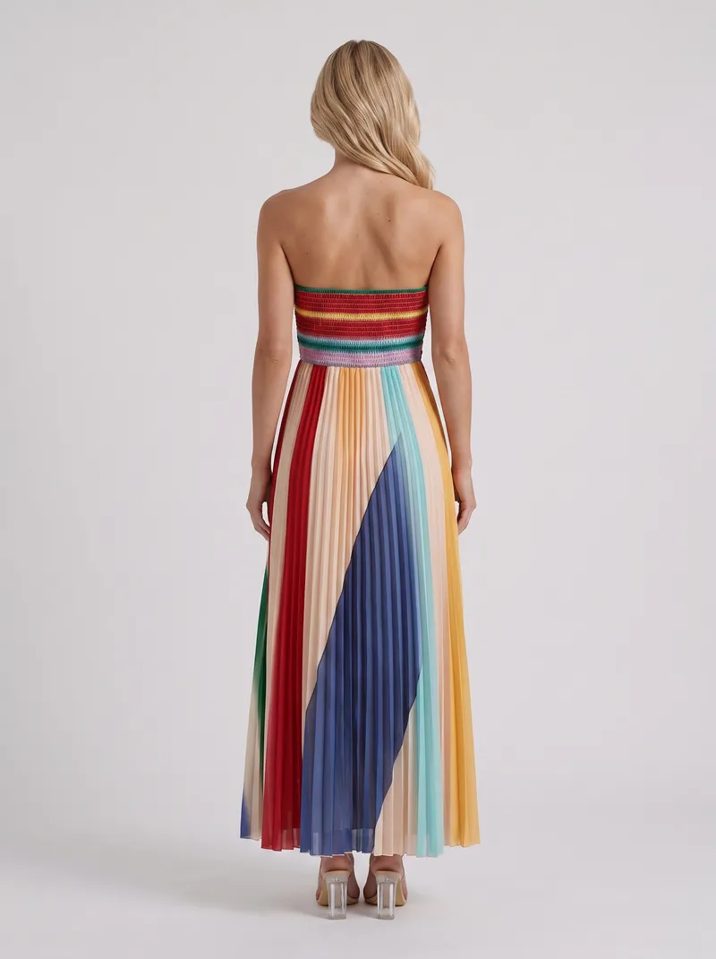 Adeline Pleated Maxi Dress - Multicolor