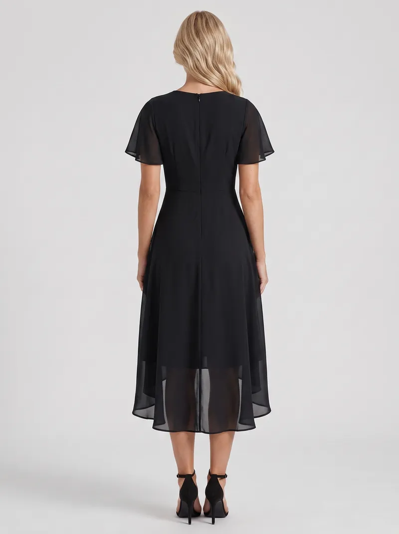Calliope Ruffle Midi Dress - Black