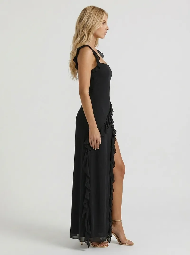 Scarlet Ruffle Maxi Dress - Black