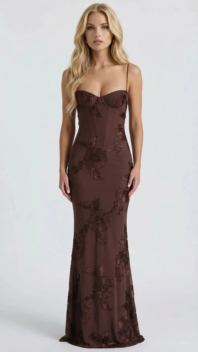 Celestina Floral Maxi Dress - Brown
